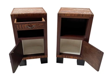 Two Art Deco Nightstands or Bedside Tables with Multi-Colored Marble Tops, 1930s